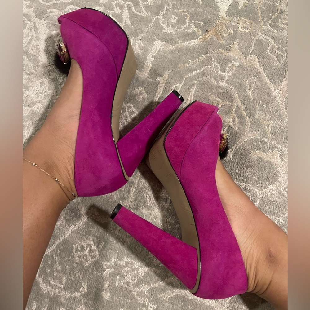 hot pink thick high heel shoe size 6.5 - Picture 5 of 11